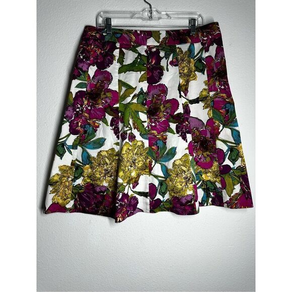 Lane Bryant Skirt Womens Pink Green Floral Side Zip Cotton Blend Sz 14 See Notes - Picture 1 of 15